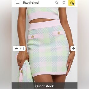 River Island Pink Plaid Knit Skirt